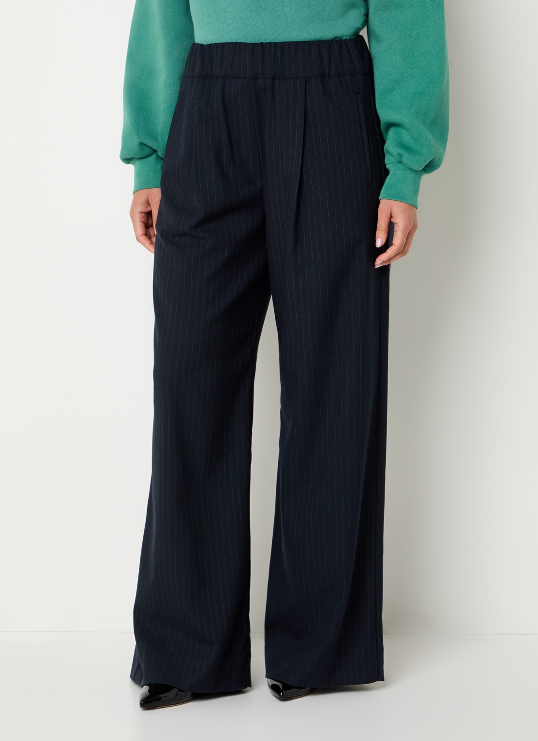 by-bar Benji high waist loose fit palazzo broek met steekzakken - detail 2 donkerblauw