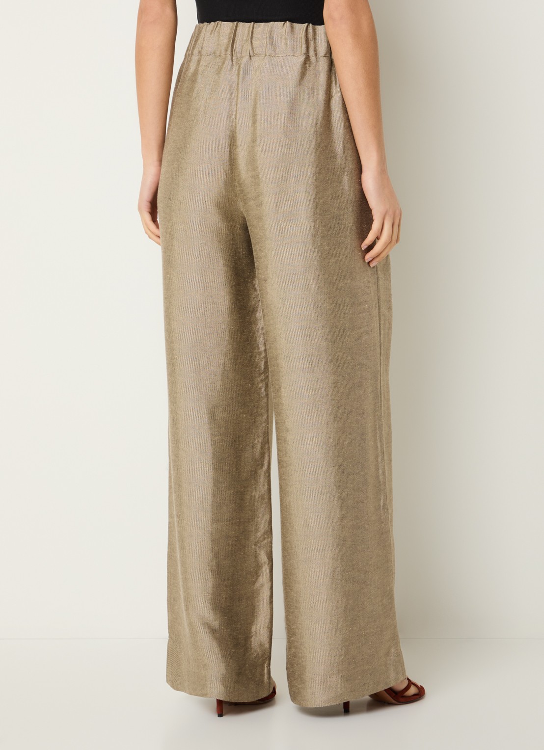 by-bar Benji high waist loose fit pantalon met lurex - achterkant 2 zand