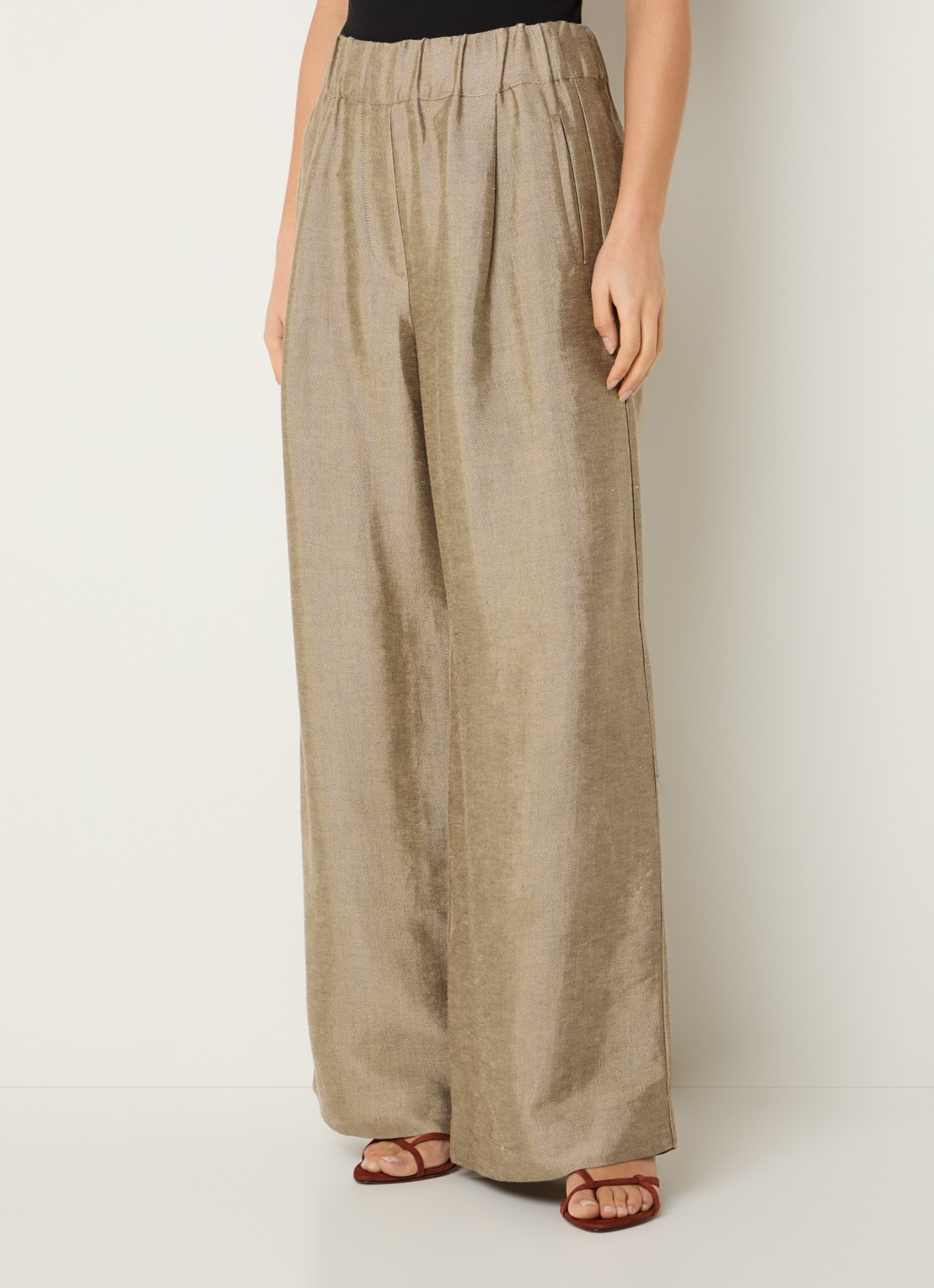 by-bar Benji high waist loose fit pantalon met lurex - detail zand