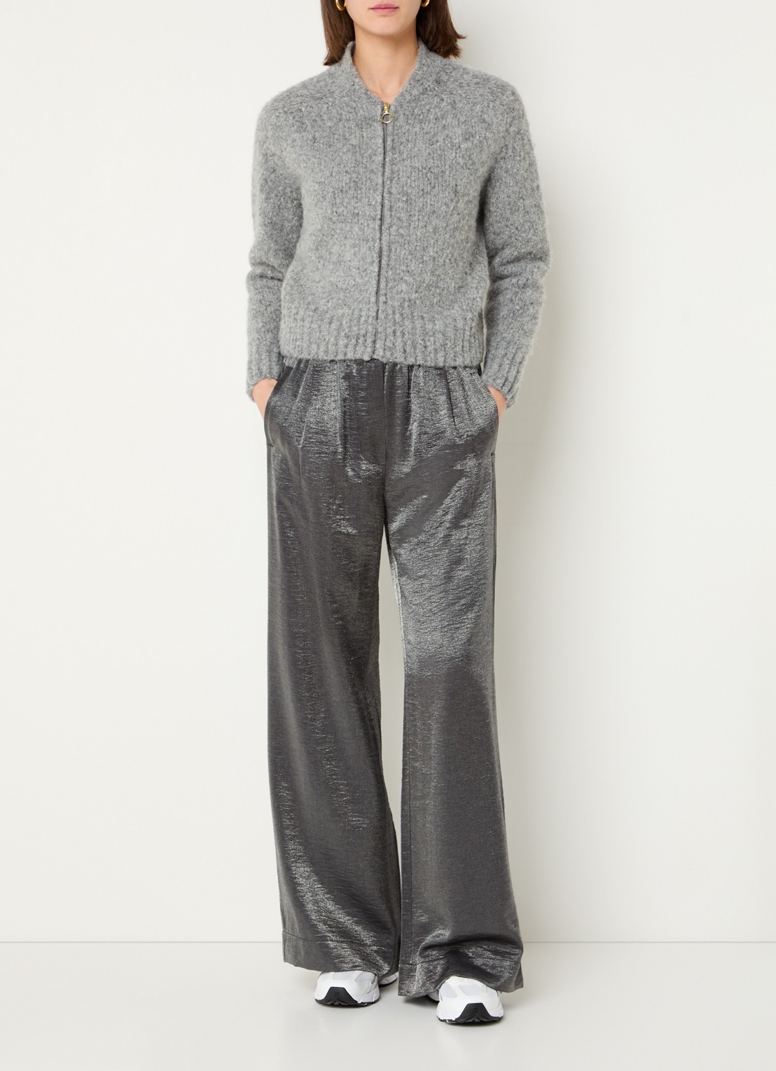 by-bar Benji high waist loose fit pantalon met metallic finish - voorkant 4 antraciet