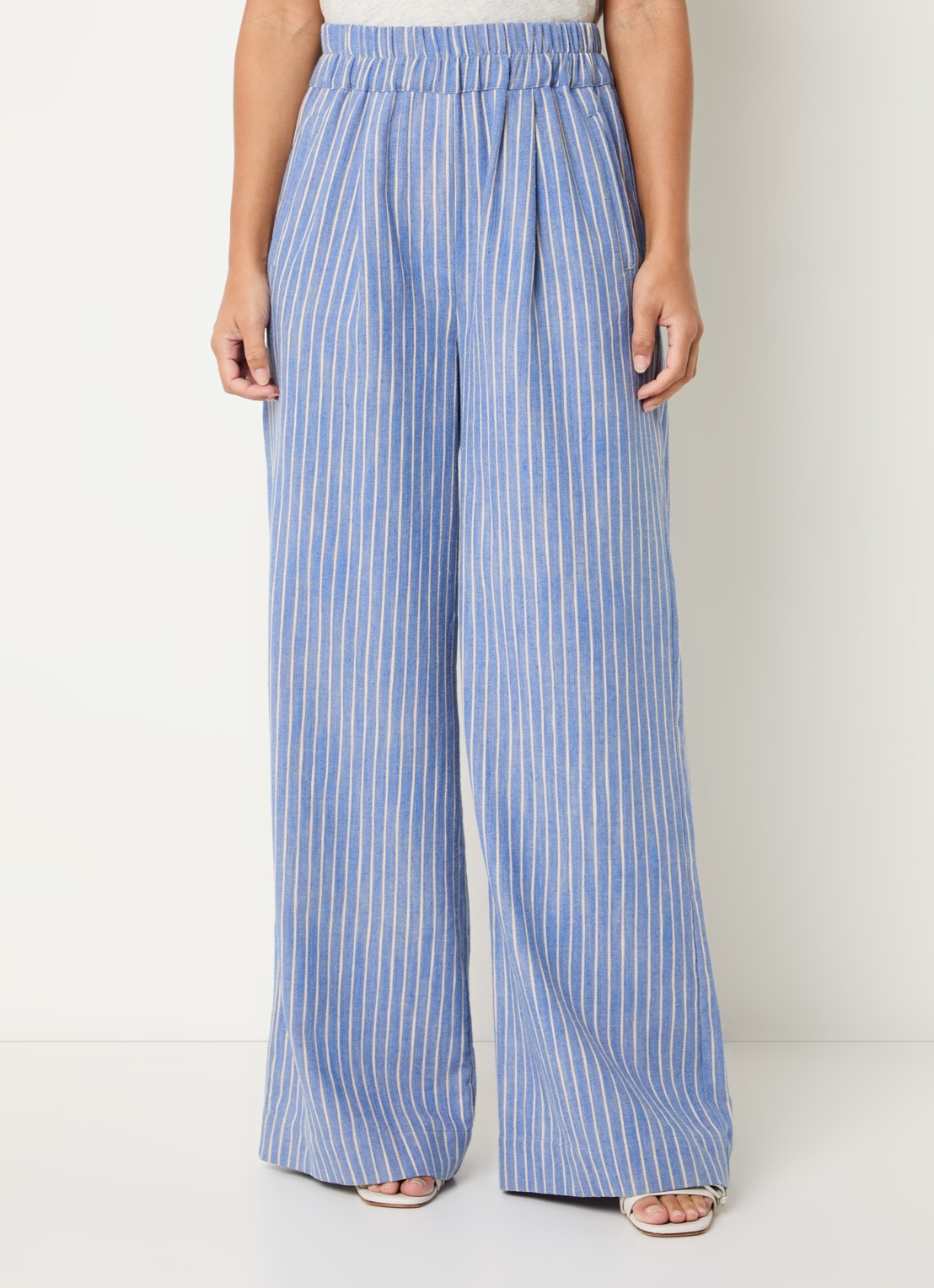 by-bar Benji high waist loose fit pantalon met streepprint - detail 3 donkerblauw
