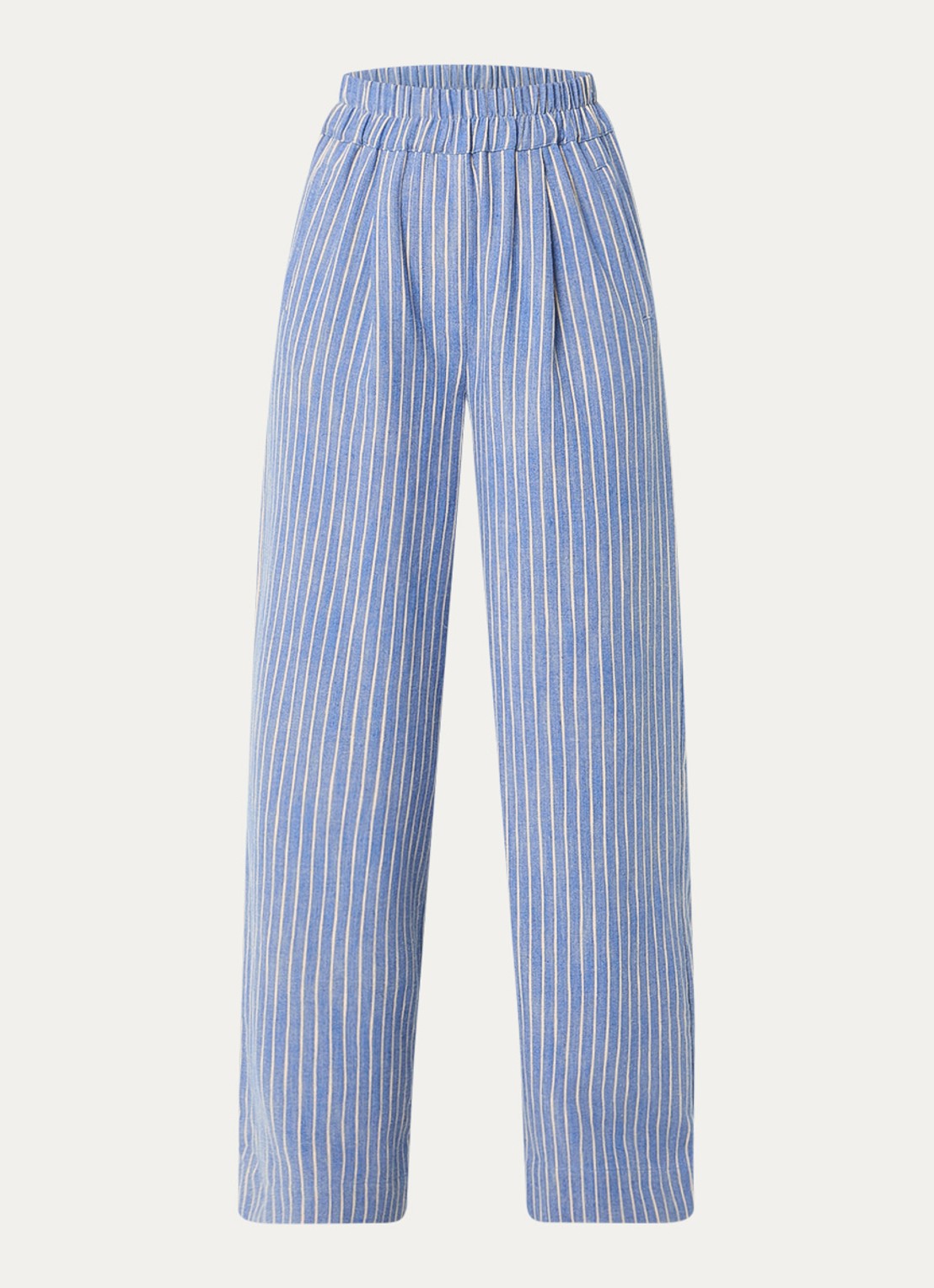 by-bar Benji high waist loose fit pantalon met streepprint - voorkant donkerblauw