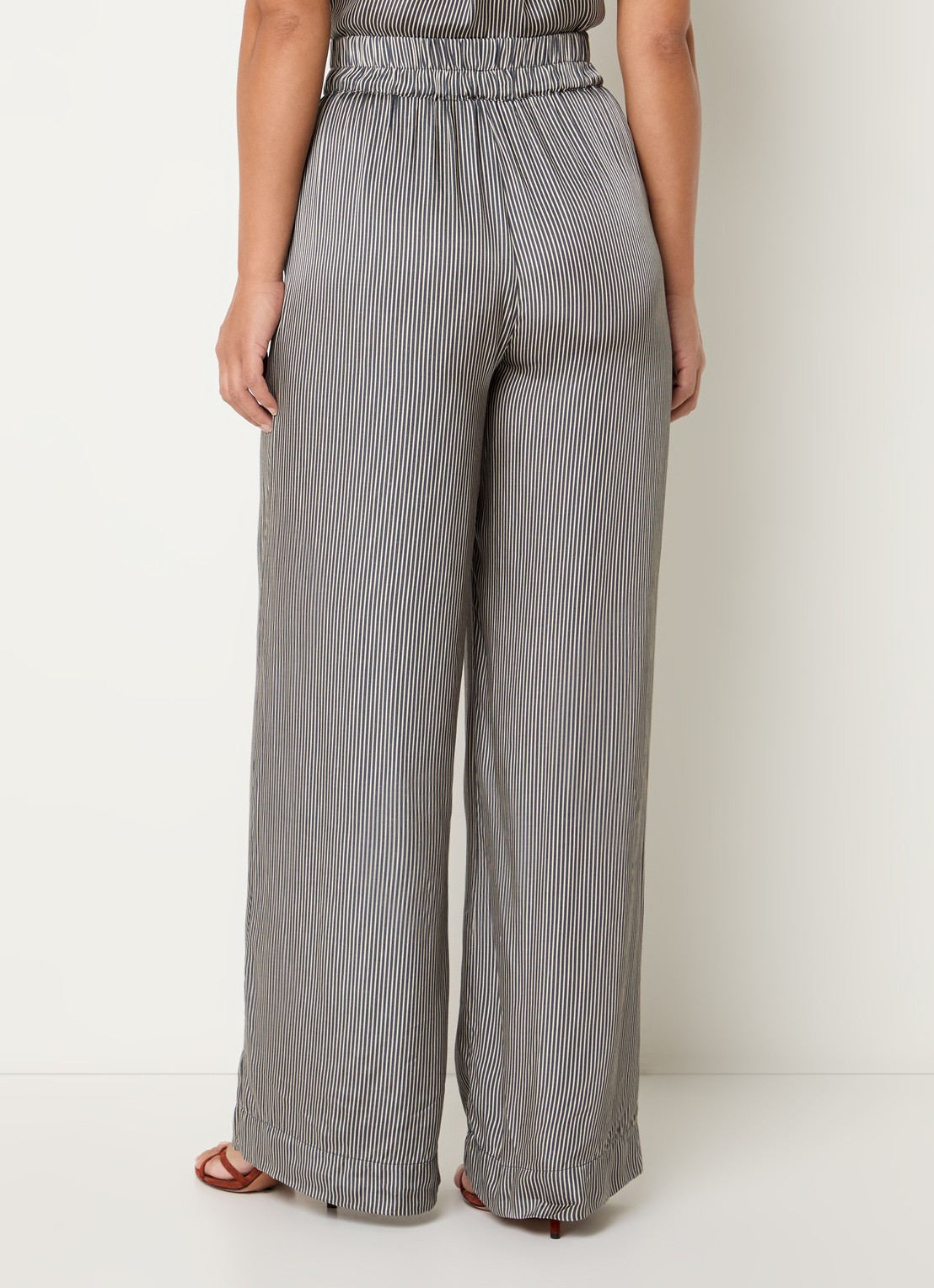 by-bar Benji high waist loose fit pantalon met streepprint - achterkant antraciet