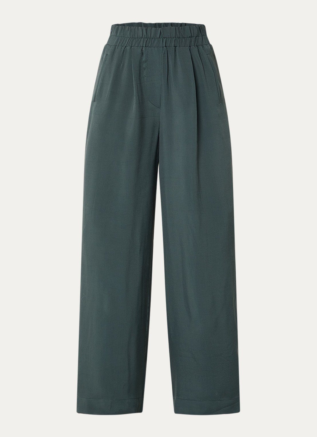by-bar Benji high waist loose fit pantalon van satijn met steekzakken - voorkant 2 groen