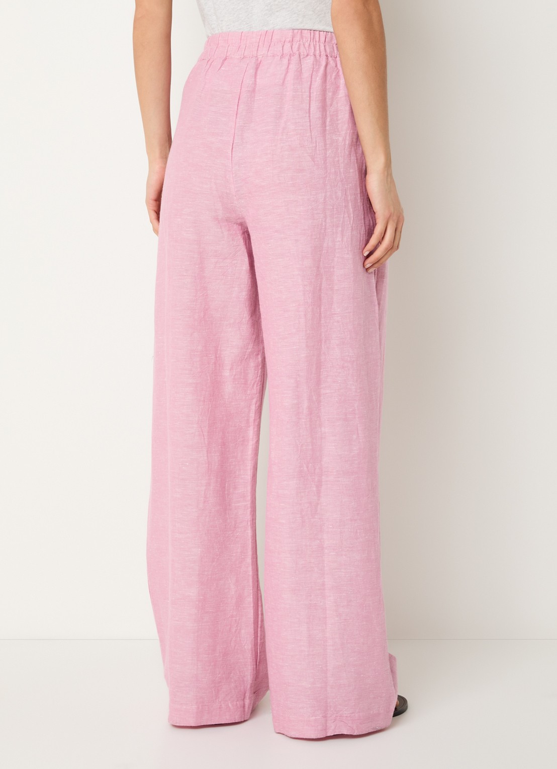 by-bar Benji high waist wide fit broek in linnenblend met steekzakken  - achterkant roze