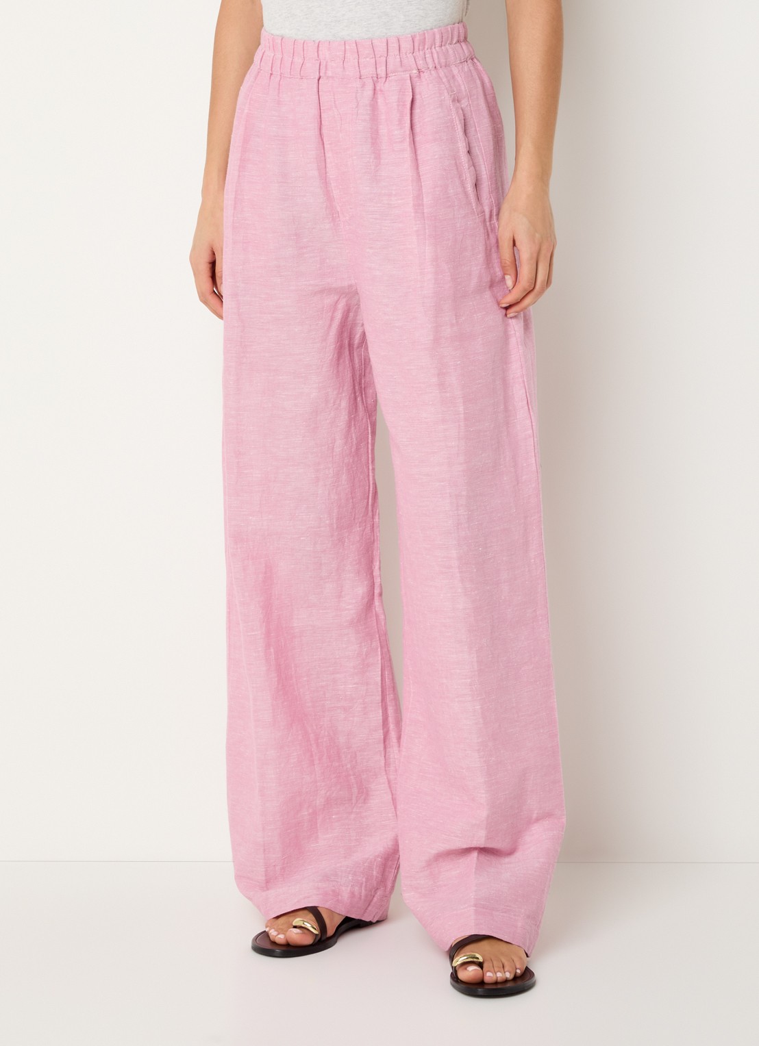 by-bar Benji high waist wide fit broek in linnenblend met steekzakken  - detail 2 roze