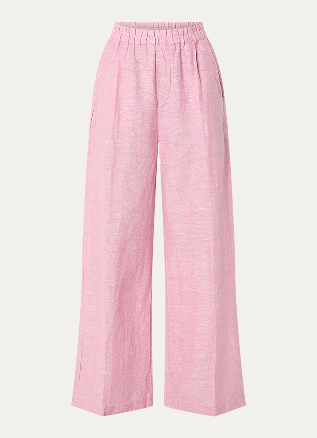 by-bar Benji high waist wide fit broek in linnenblend met steekzakken  - voorkant 3 roze