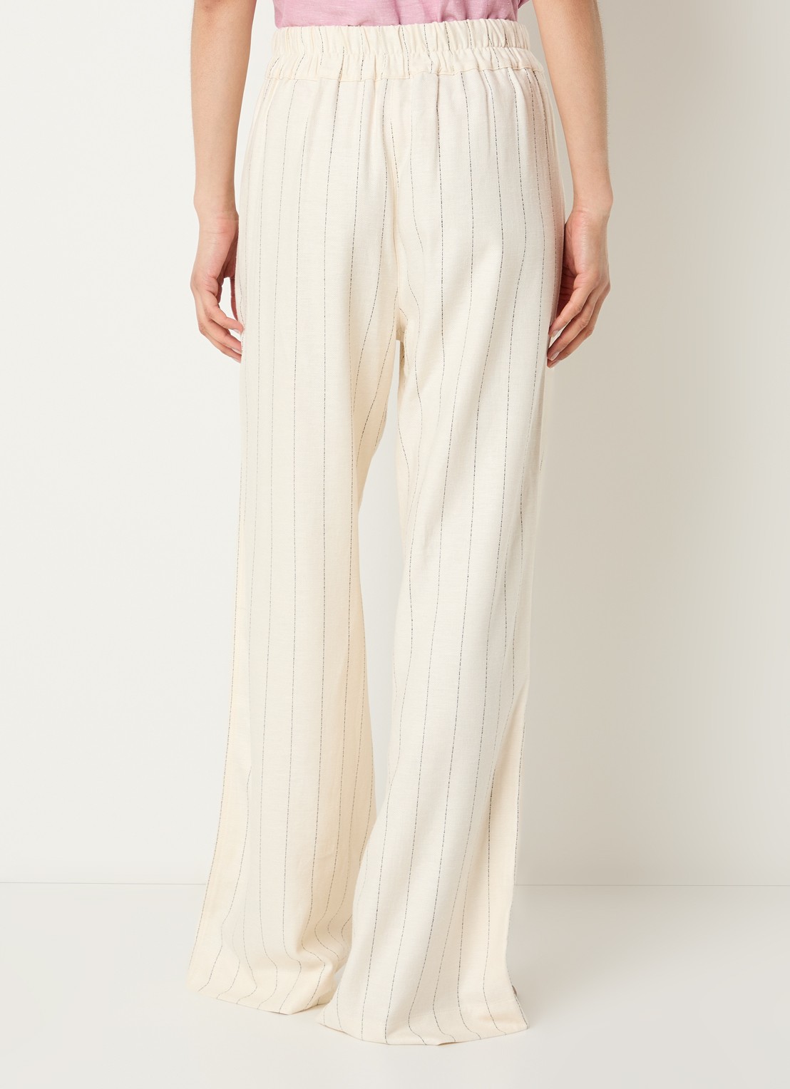 by-bar Benji high waist wide fit broek in linnenblend met streepprint - achterkant gebroken wit