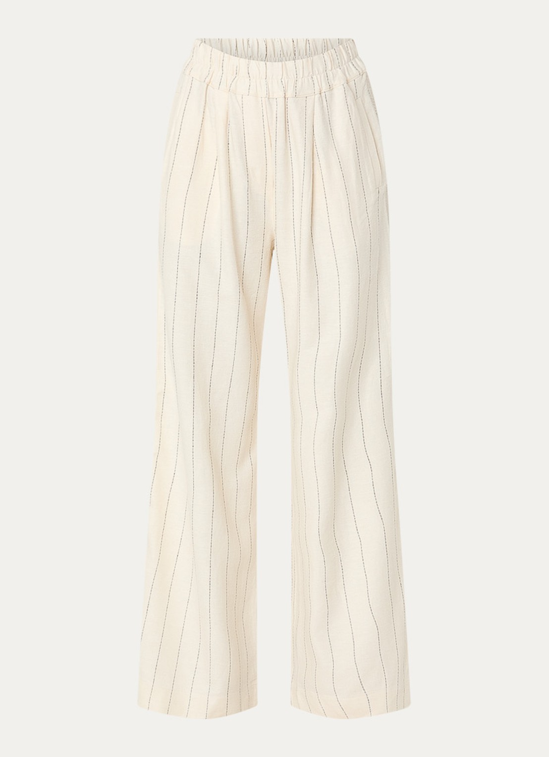 by-bar Benji high waist wide fit broek in linnenblend met streepprint - voorkant 3 gebroken wit