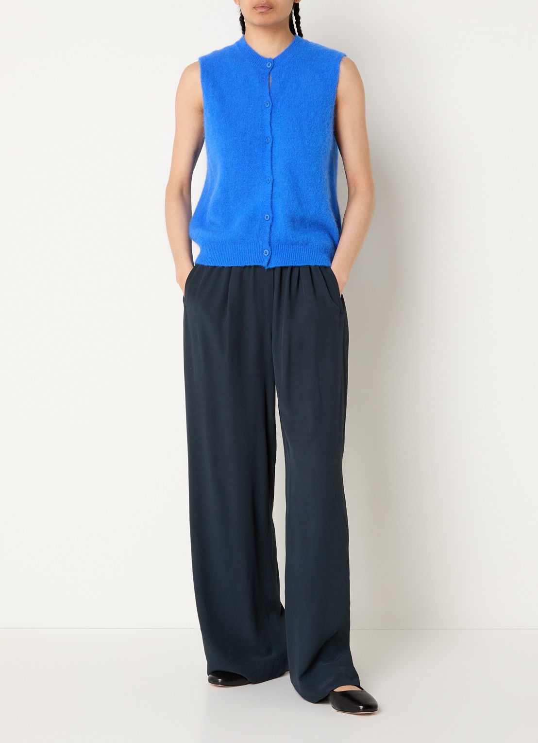by-bar Benji high waist wide fit broek met steekzakken  - voorkant 3 donkergrijs
