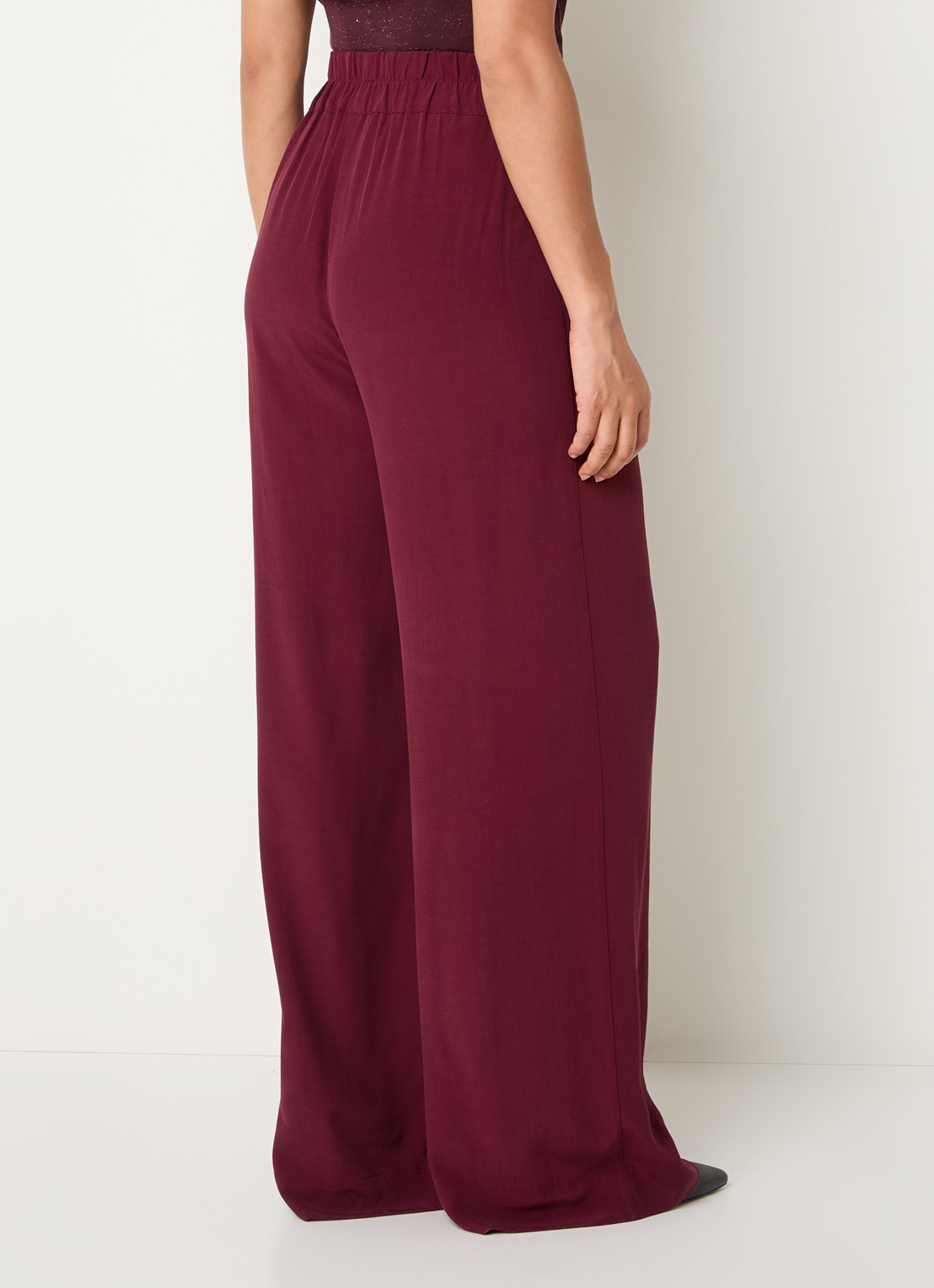 by-bar Benji high waist wide fit palazzo broek met steekzakken - achterkant bordeauxrood