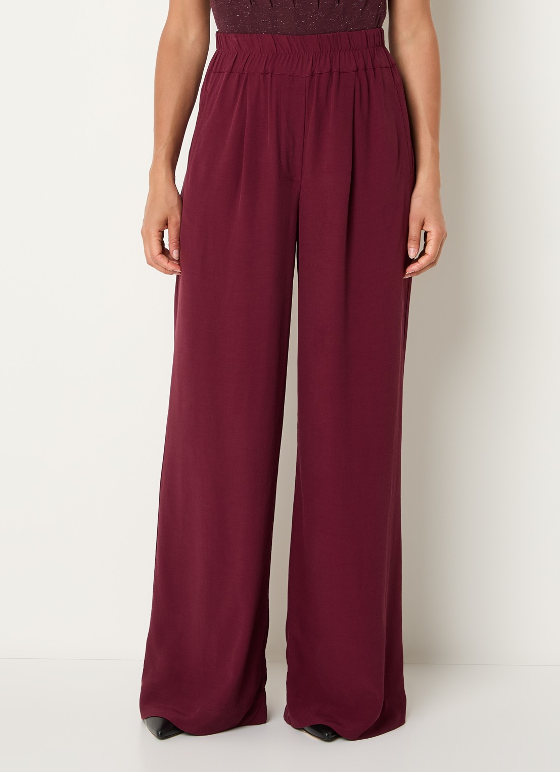 by-bar Benji high waist wide fit palazzo broek met steekzakken - detail 4 bordeauxrood
