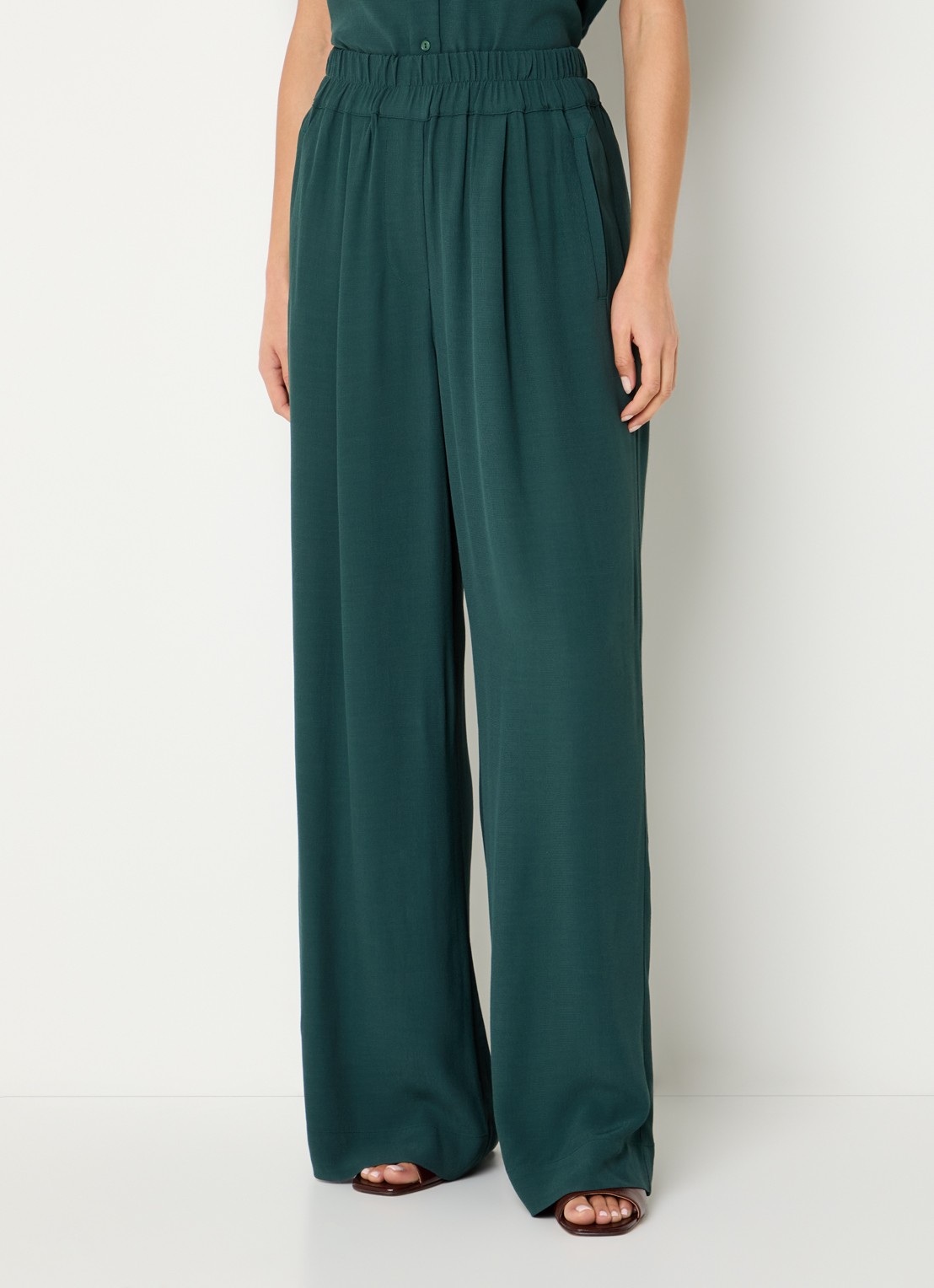 by-bar Benji high waist wide fit palazzo broek met steekzakken - detail 4 groen