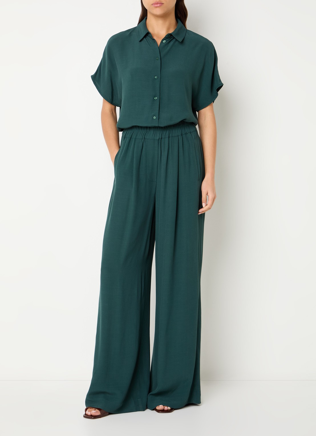 by-bar Benji high waist wide fit palazzo broek met steekzakken - voorkant 3 groen