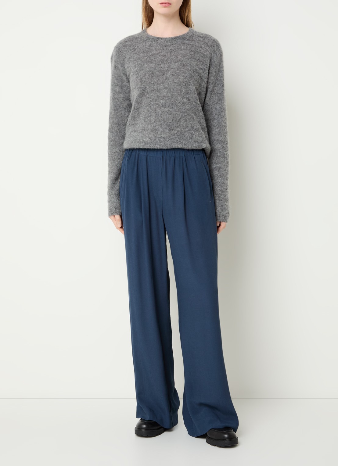 by-bar Benji high waist wide fit pantalon met steekzakken - voorkant 3 indigo