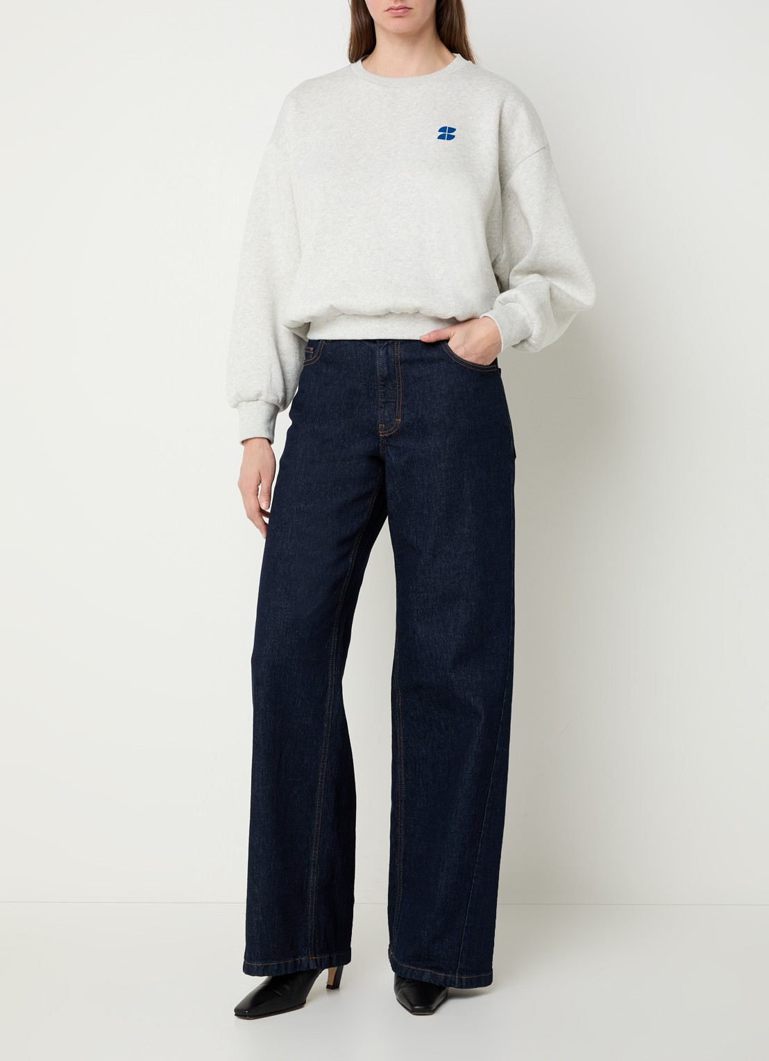 by-bar Bibi sweater met front- en backprint - voorkant 2 grijsmele