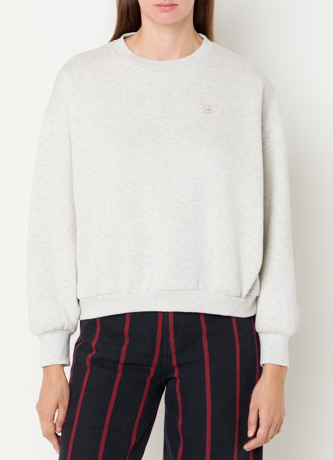 by-bar Bibi sweater met logo- en backprint - achterkant 3 grijsmele