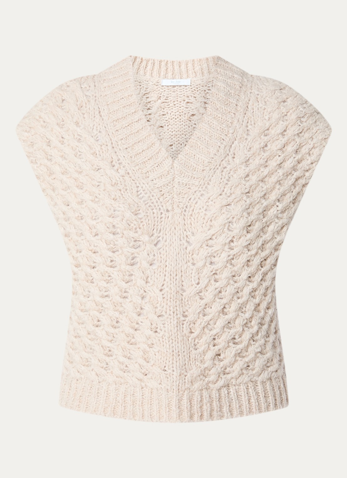 by-bar Blake grofgebreide spencer in alpaca wolblend - voorkant creme