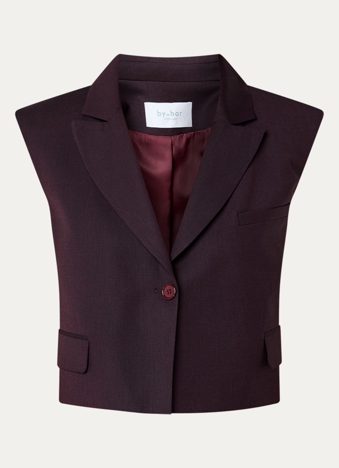 by-bar Bobi cropped gilet met borst- en klepzakken - voorkant 2 bordeauxrood