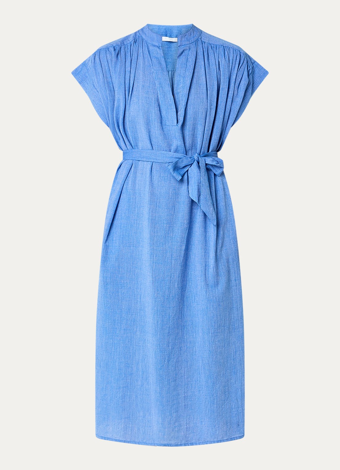 by-bar Bodin midi tuniekjurk met strikceintuur en steekzakken - voorkant 3 donkerblauw