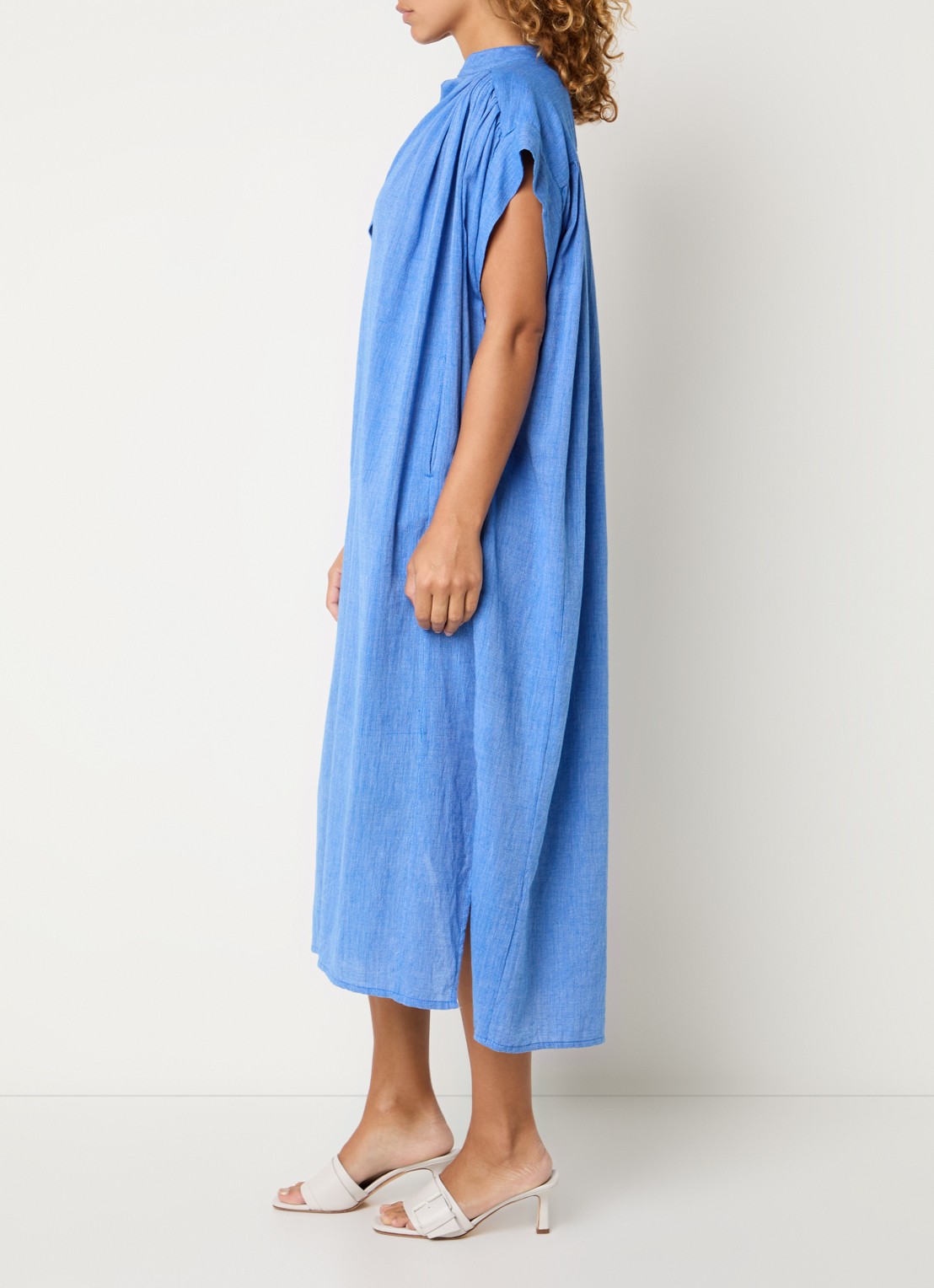 by-bar Bodin midi tuniekjurk met strikceintuur en steekzakken - voorkant 4 donkerblauw