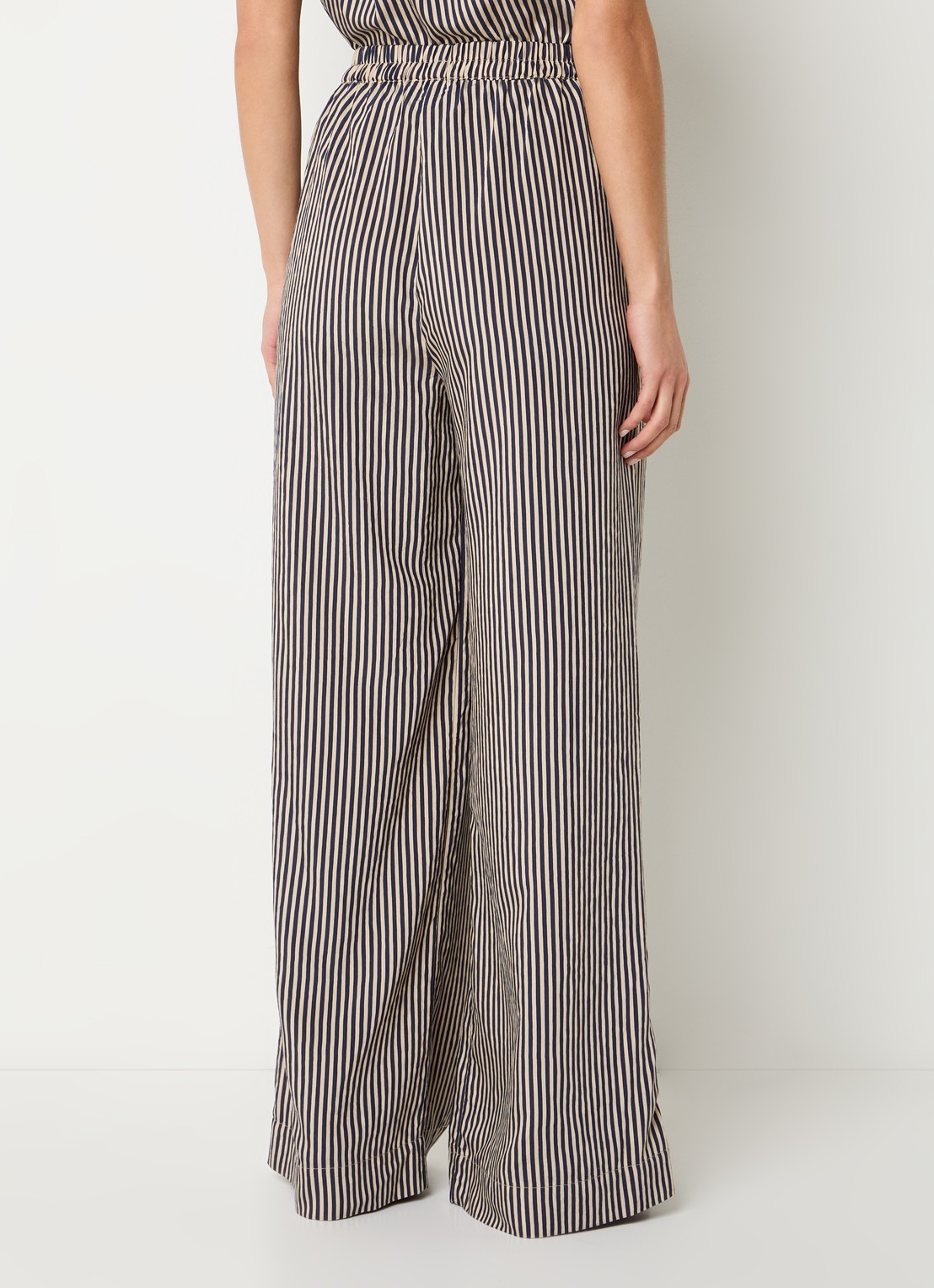 by-bar Celin high waist wide fit palazzo broek met streepprint - achterkant donkerblauw