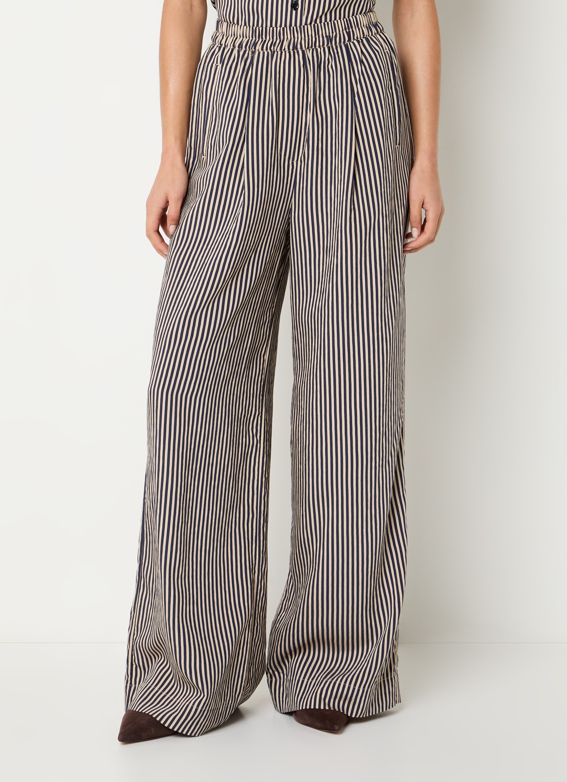 by-bar Celin high waist wide fit palazzo broek met streepprint - detail 4 donkerblauw