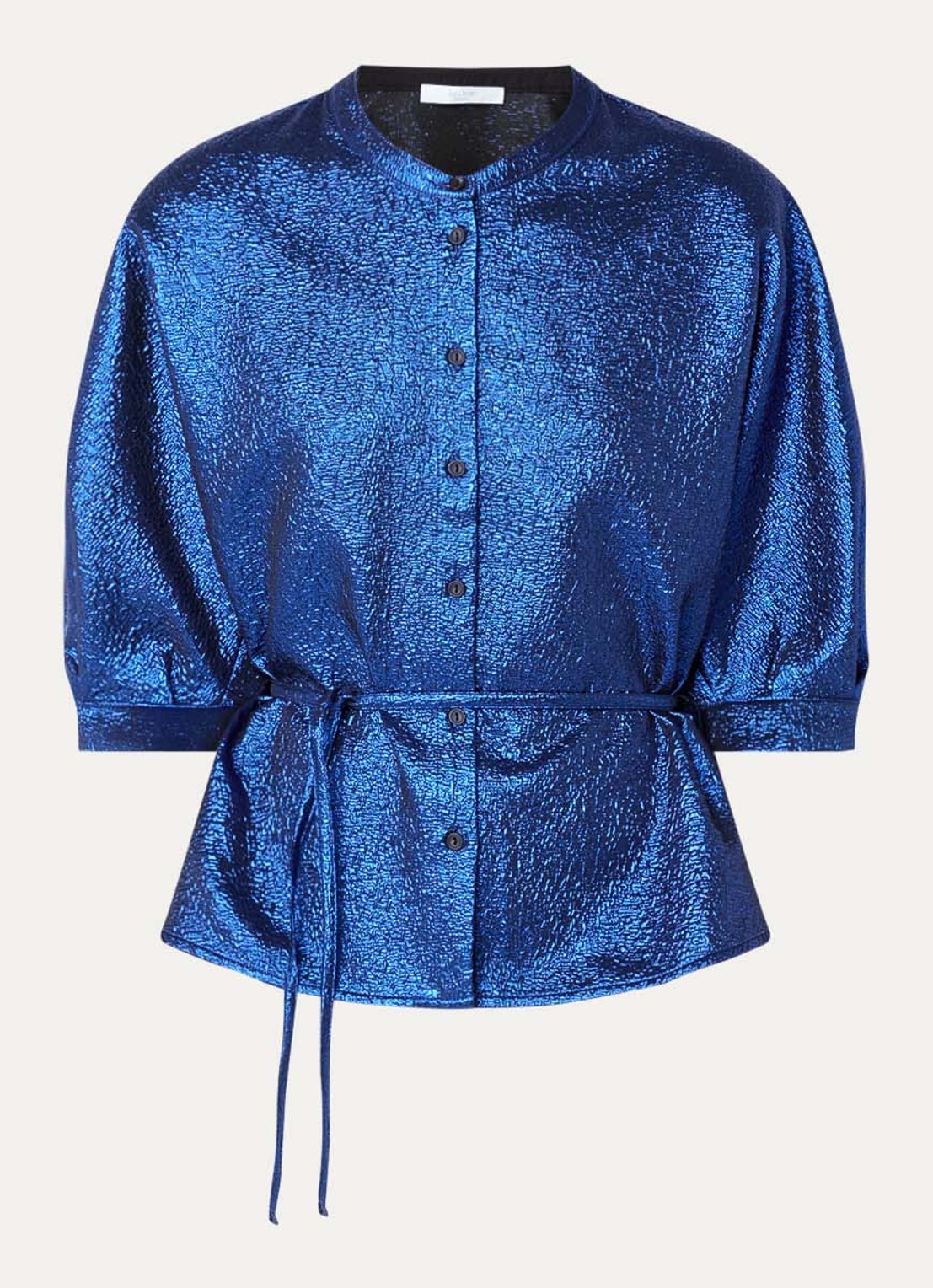 by-bar Christi blouse met lurex en strikdetail - voorkant 3 donkerblauw