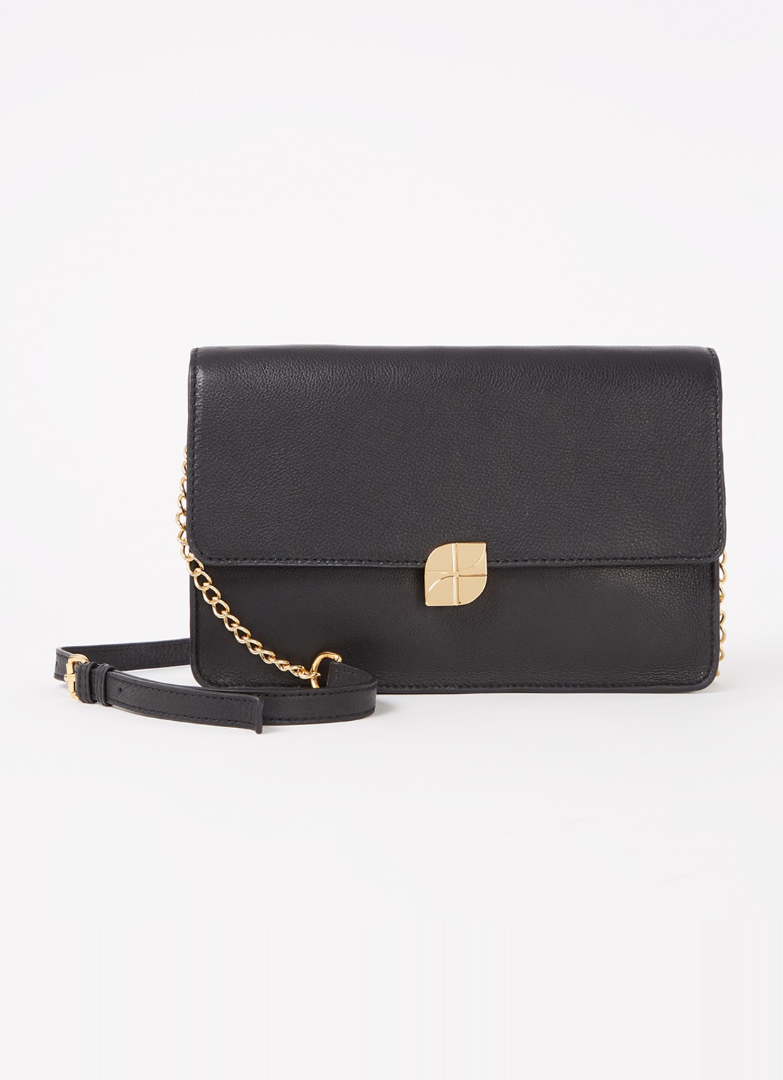 by-bar Crossbodytas van leer met afneembare schouderriem - voorkant 2 zwart