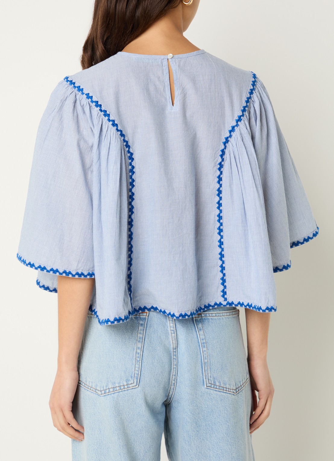 by-bar Davin tuniek met streepprint en borduring - achterkant 2 donkerblauw
