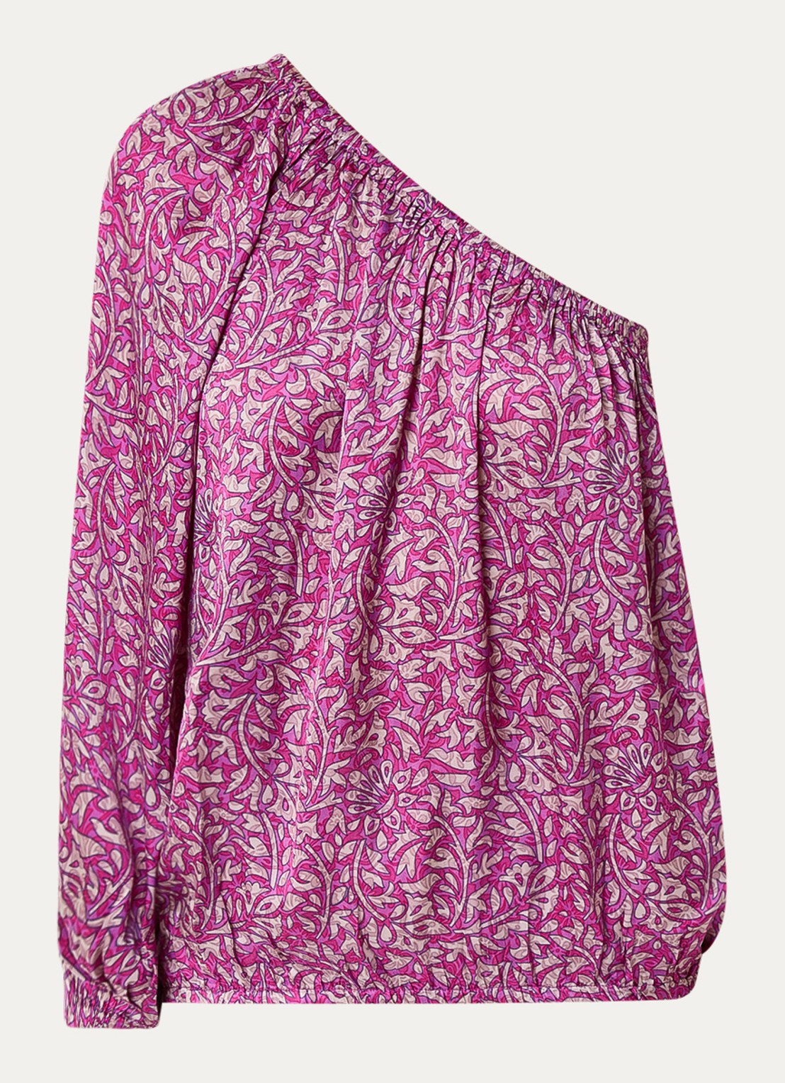 by-bar Dian Saree one shoulder top met print - voorkant donkerroze