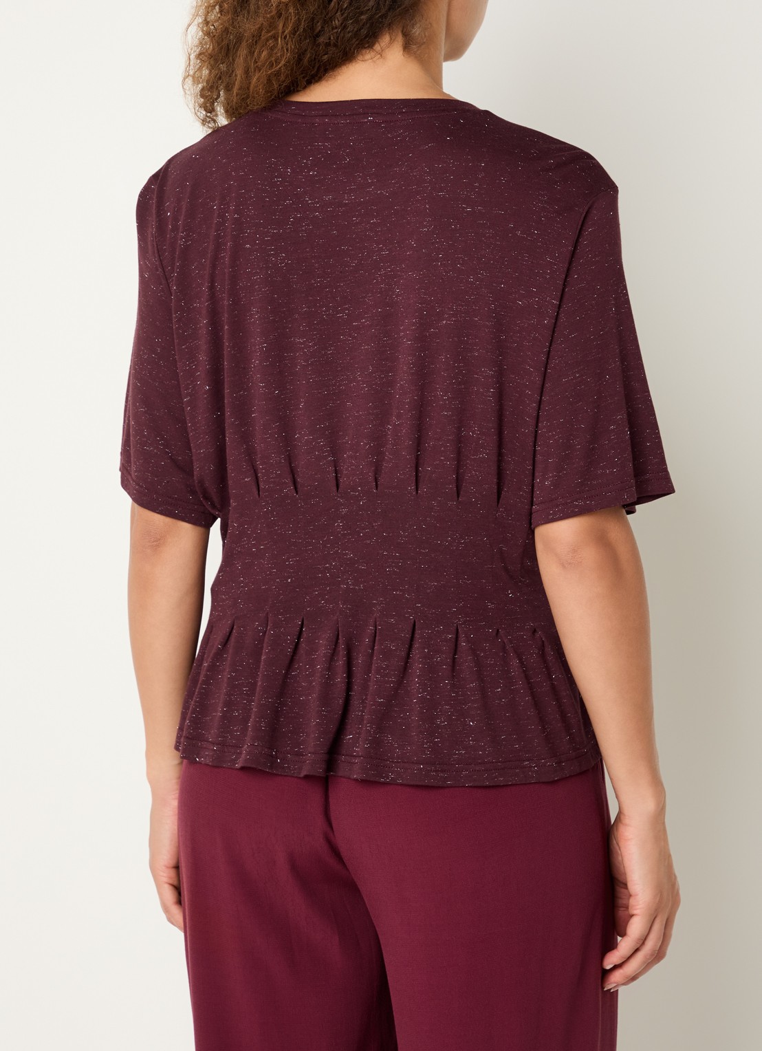 by-bar Diva T-shirt met plooidetail en lurex - achterkant 4 bordeauxrood