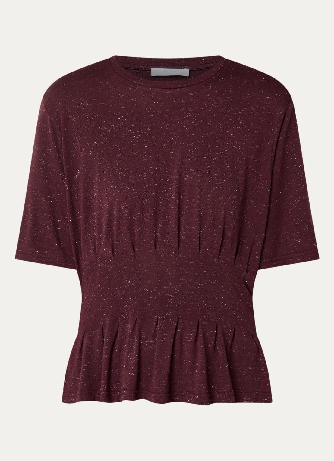 by-bar Diva T-shirt met plooidetail en lurex - voorkant bordeauxrood