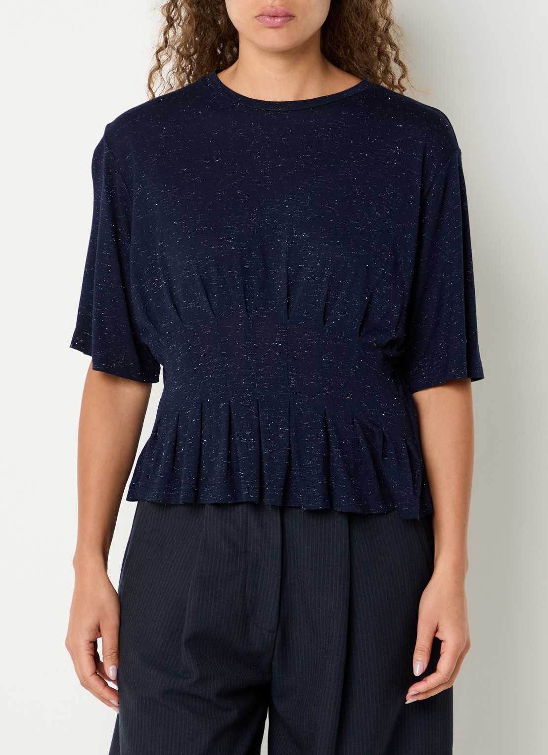 by-bar Diva top met strass en ronde hals - detail 3 donkerblauw