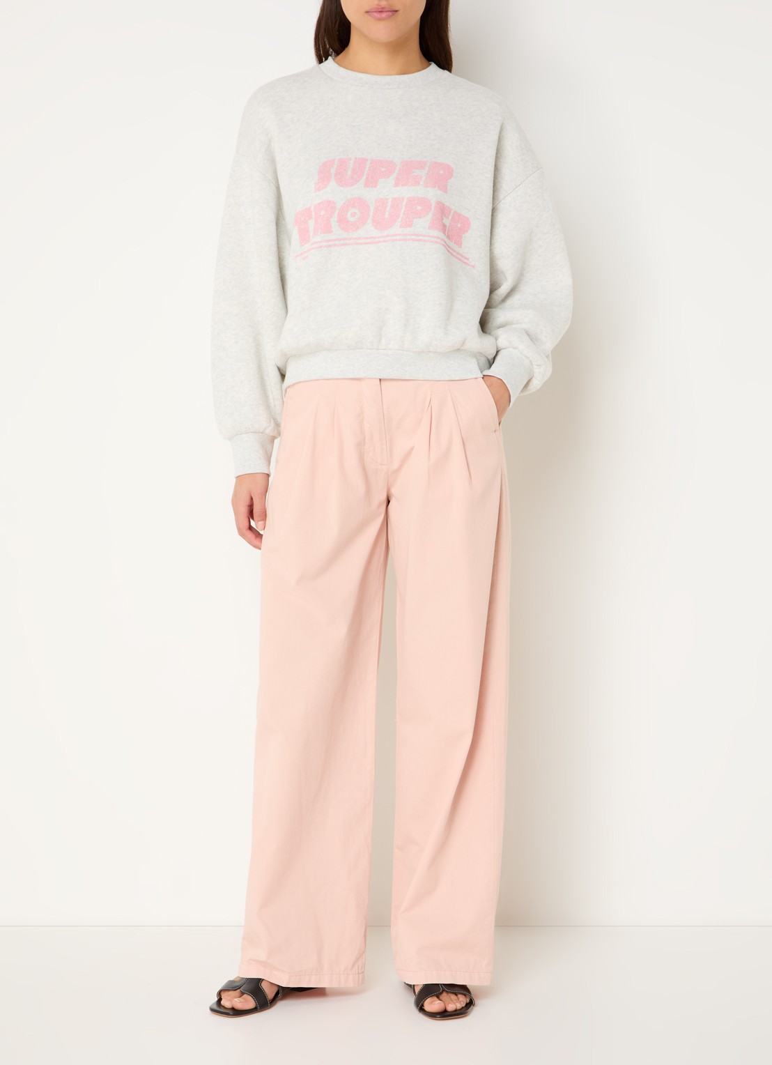 by-bar Dune high waist wide fit chino met steekzakken - voorkant 2 zalmroze