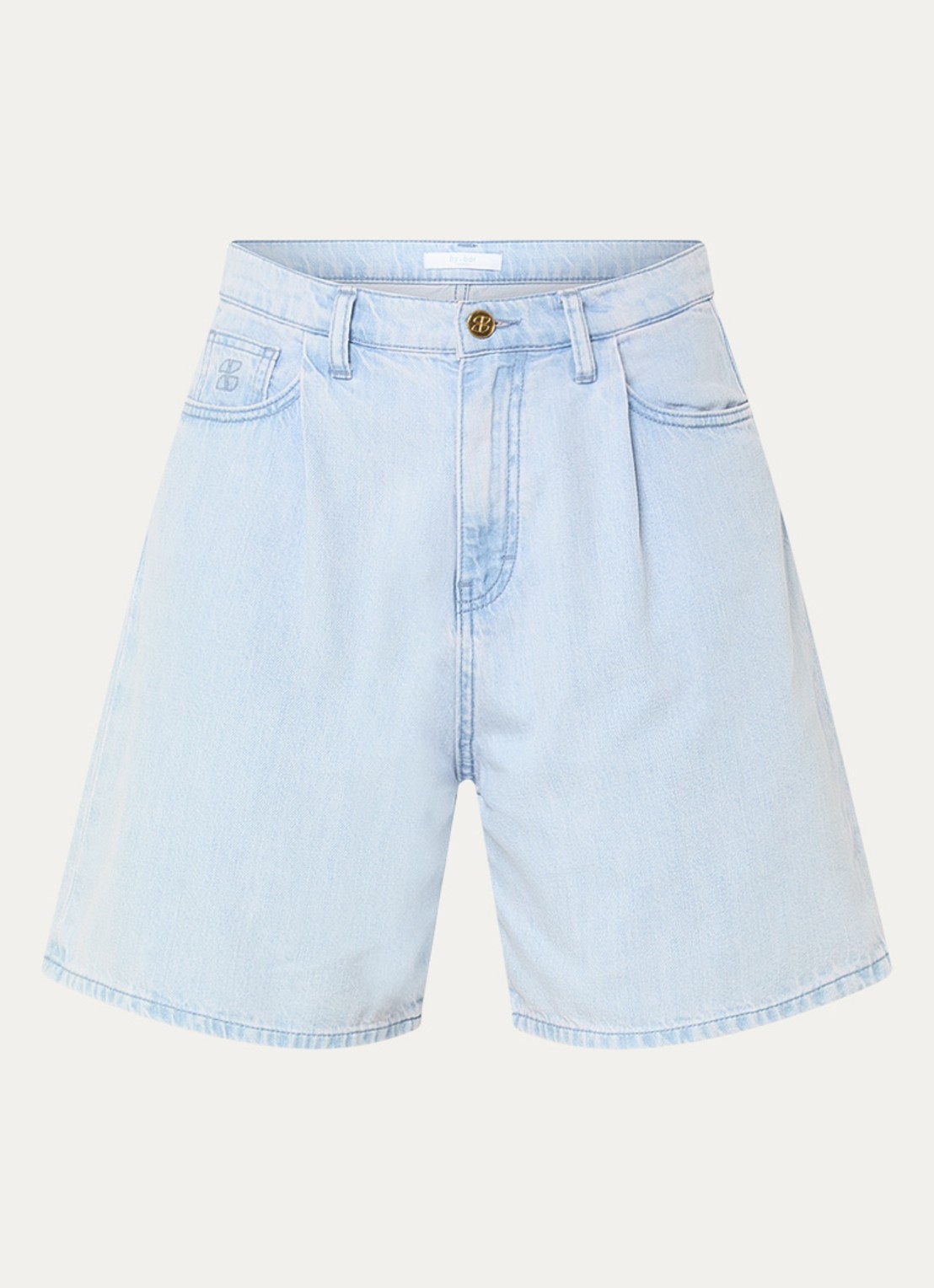 by-bar Elisa high waist wide leg korte broek van denim met lichte wassing - voorkant 3 indigo