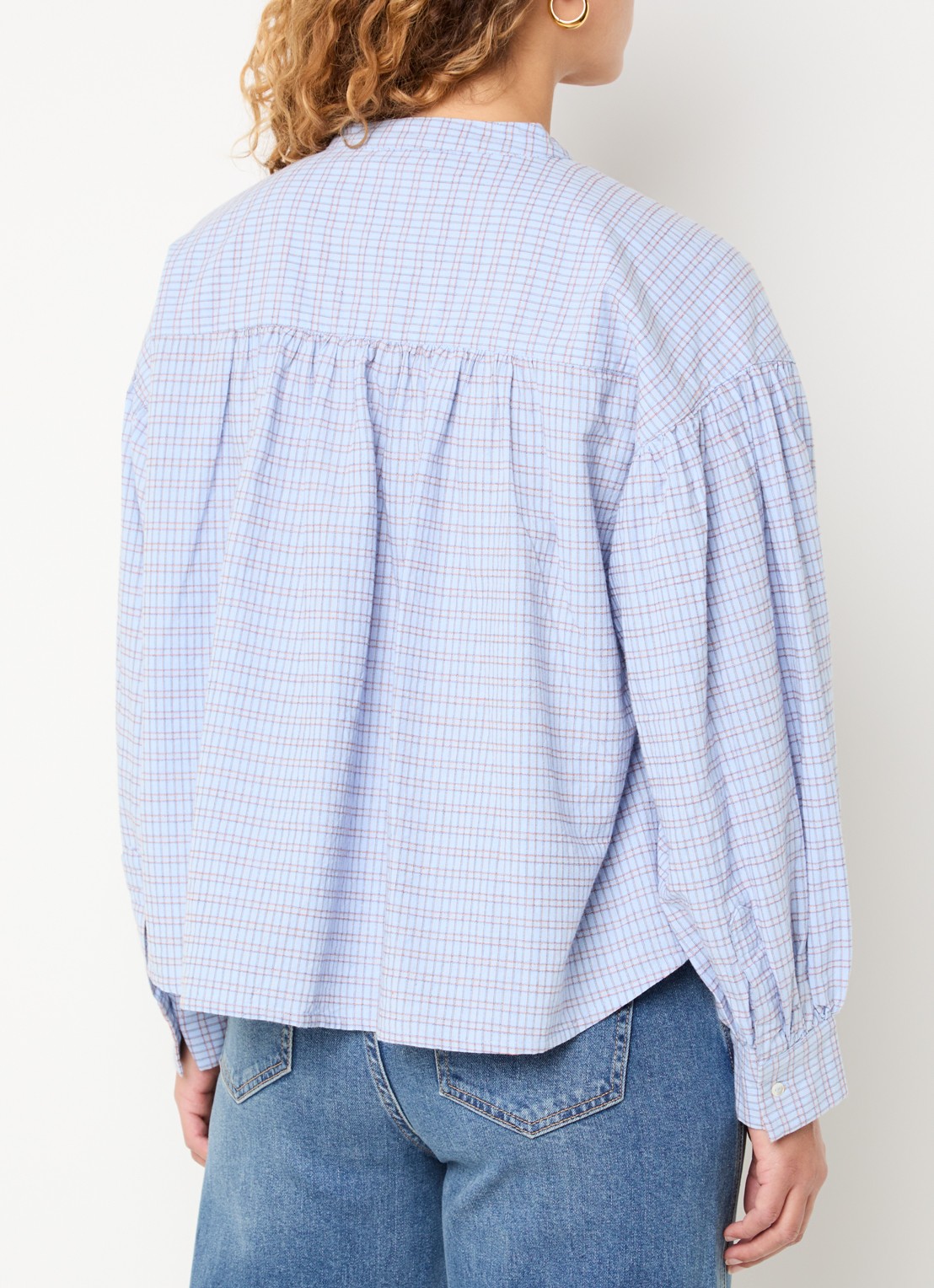 by-bar Ella blouse met ruitdessin - achterkant lichtblauw