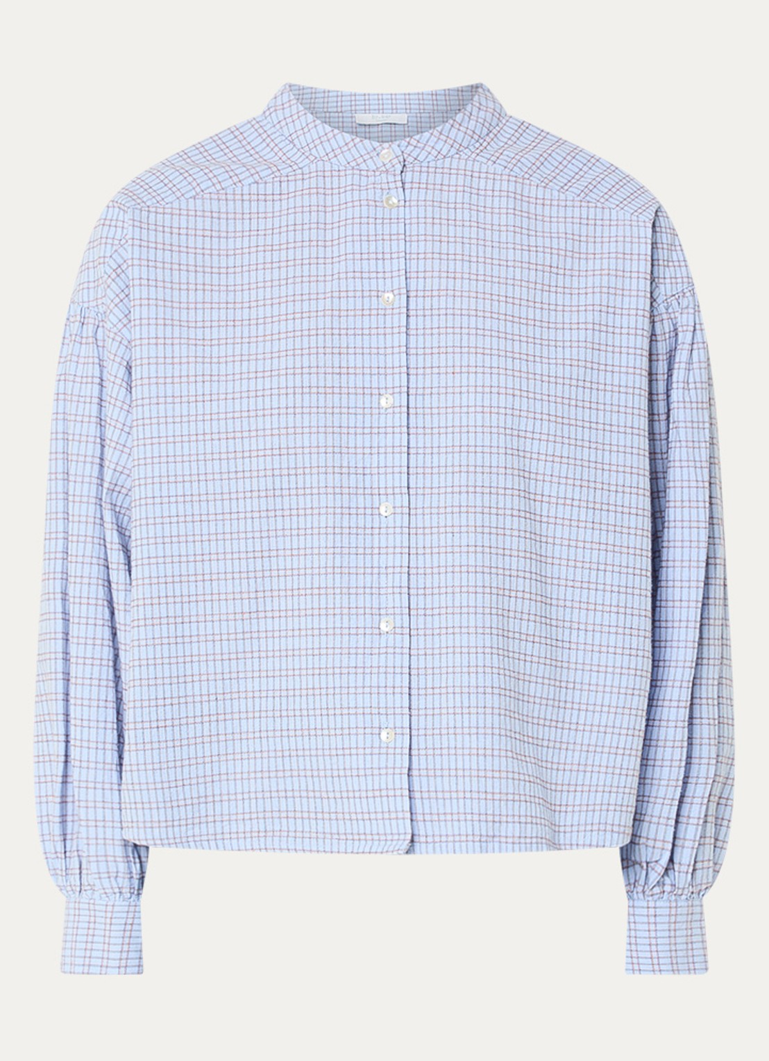by-bar Ella blouse met ruitdessin - voorkant 2 lichtblauw
