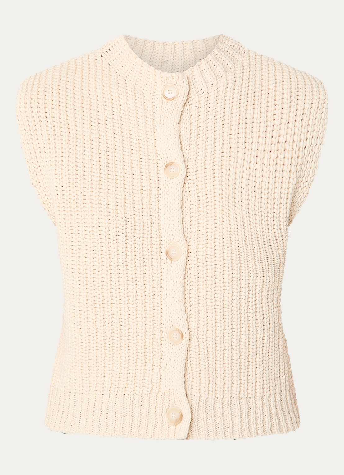 by-bar Fijngebreid gilet met ribstructuur - voorkant 2 beige