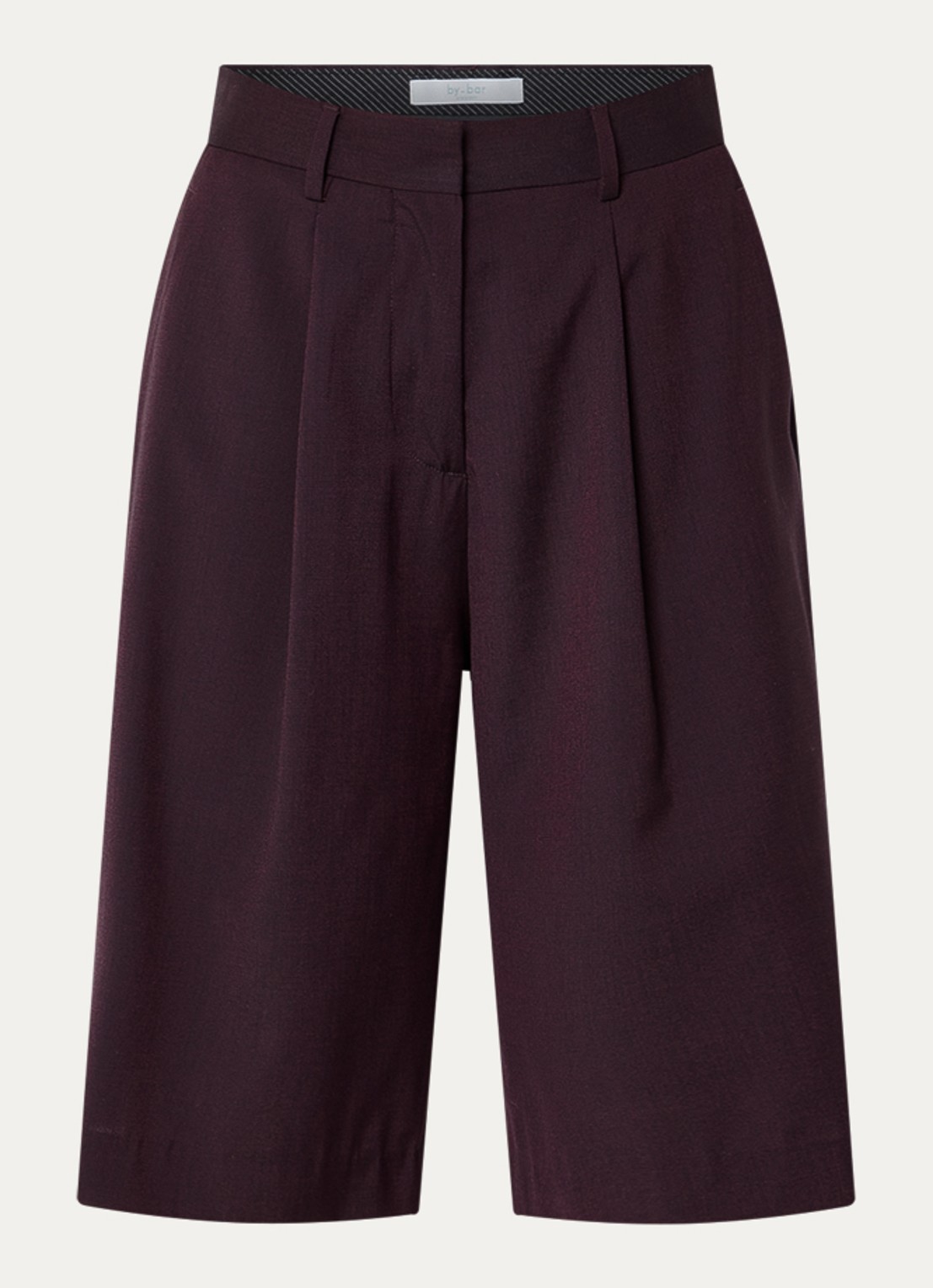 by-bar Finn high waist straight fit korte pantalon met plooidetail - voorkant 2 bordeauxrood
