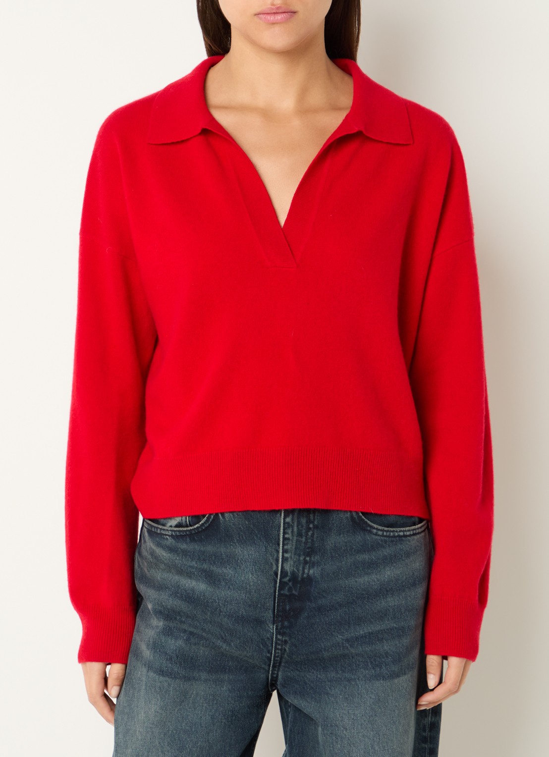 by-bar Flex fijngebreide trui van merino wol - detail rood