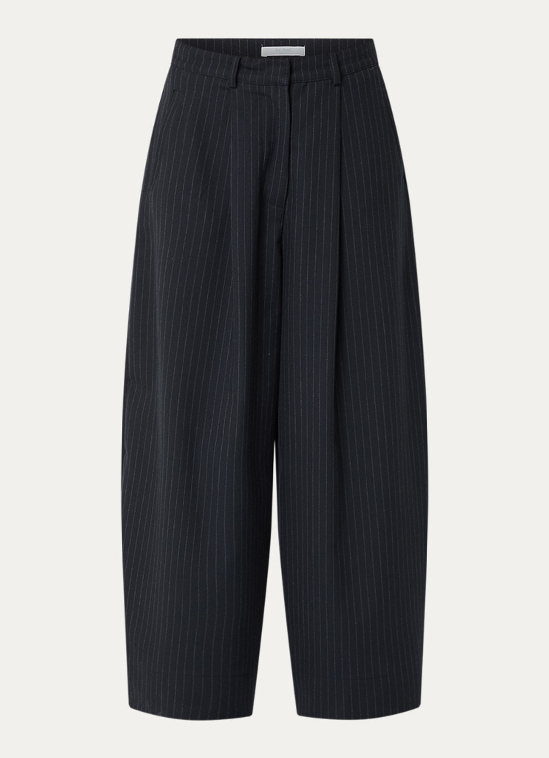 by-bar Frida high waist wide fit pantalon met krijtstreep  - voorkant 2 donkerblauw