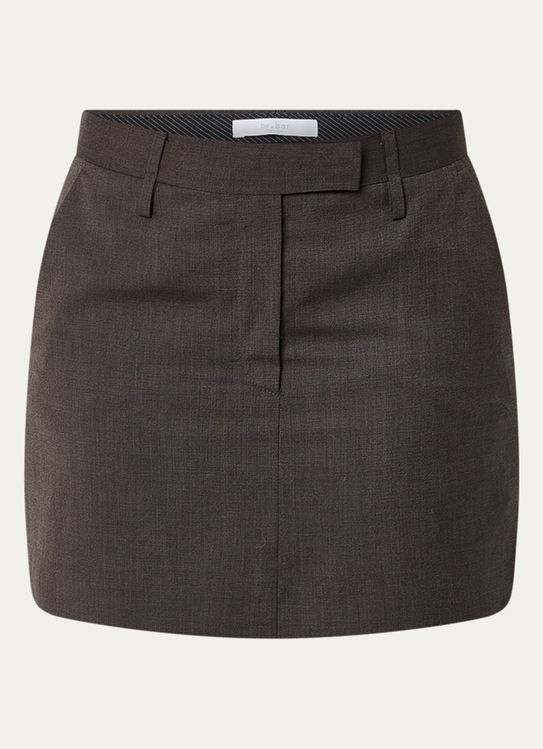 by-bar Ginny low waist mini rok met steekzakken - voorkant 3 donkerbruin