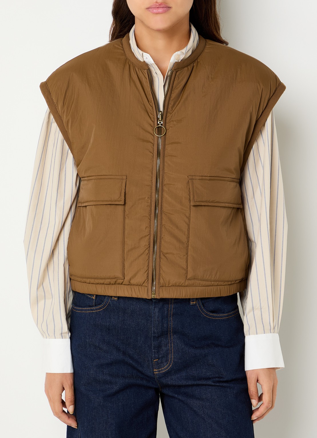 by-bar Gio bodywarmer met klepzakken - detail bruin