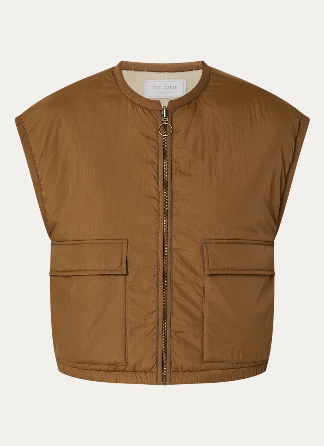 by-bar Gio gewatteerde bodywarmer met klepzakken - voorkant 2 bruin