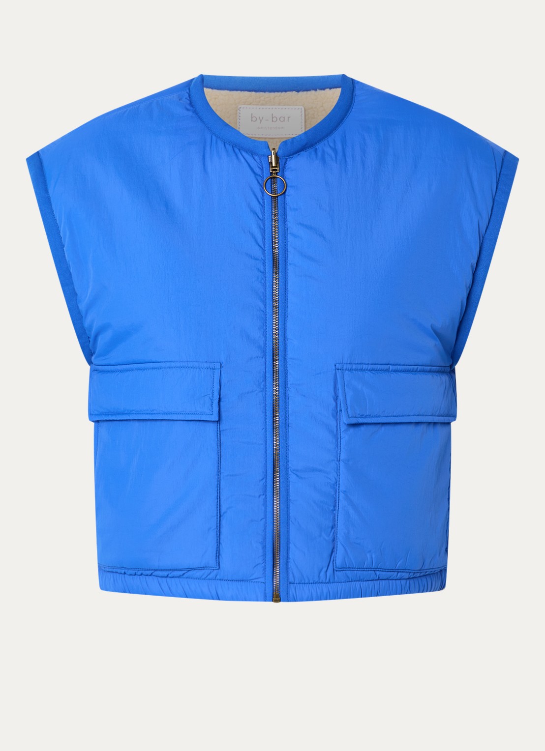by-bar Gio gewatteerde bodywarmer met klepzakken - voorkant 2 blauw