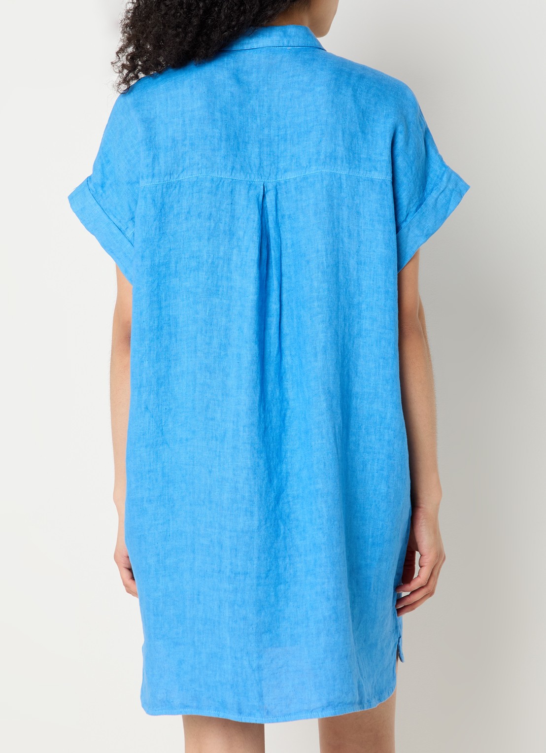 by-bar Hella mini blousejurk van linnen met steekzakken - achterkant 4 blauw