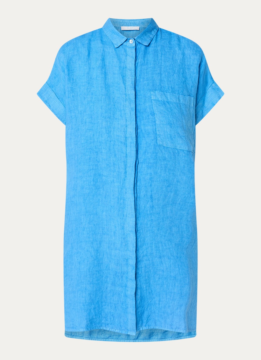 by-bar Hella mini blousejurk van linnen met steekzakken - voorkant blauw
