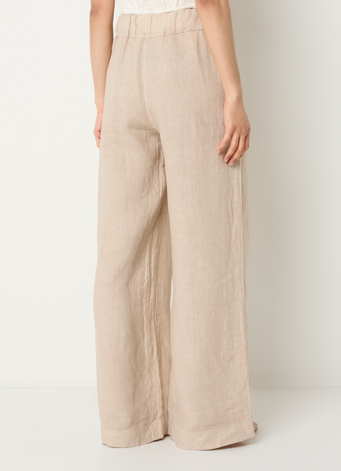 by-bar High waist wide fit broek van linnen met steekzakken - achterkant beige