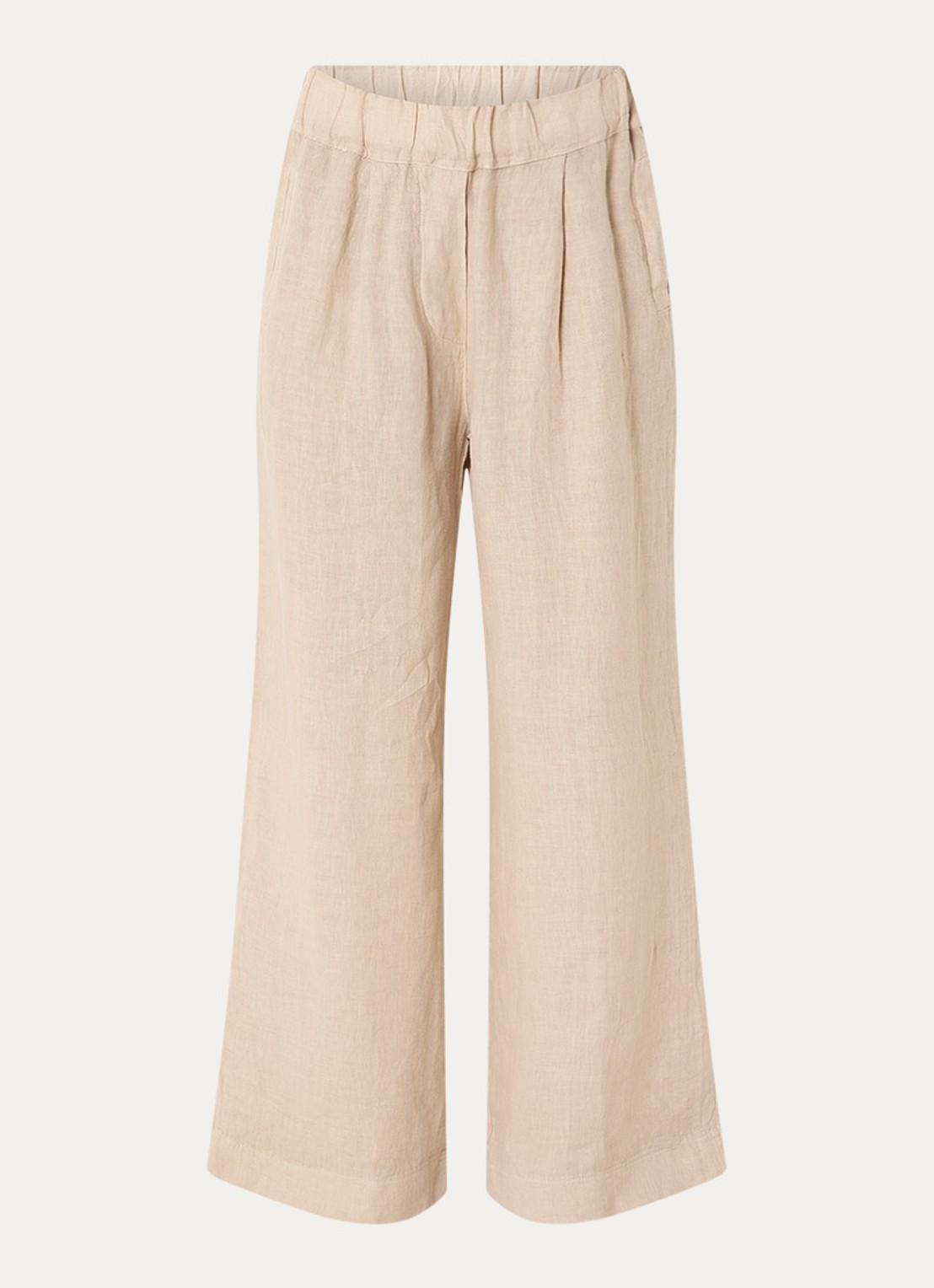 by-bar High waist wide fit broek van linnen met steekzakken - voorkant 2 beige